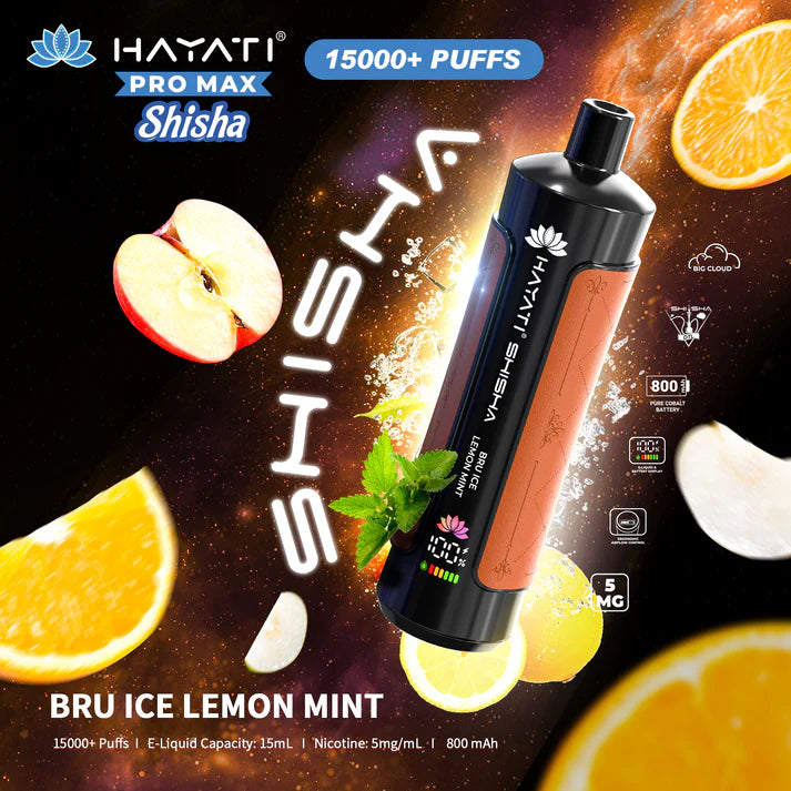 Buy Hayati Shisha 15000 - Bru lce Lemon Mint - Crystal Bling Vape