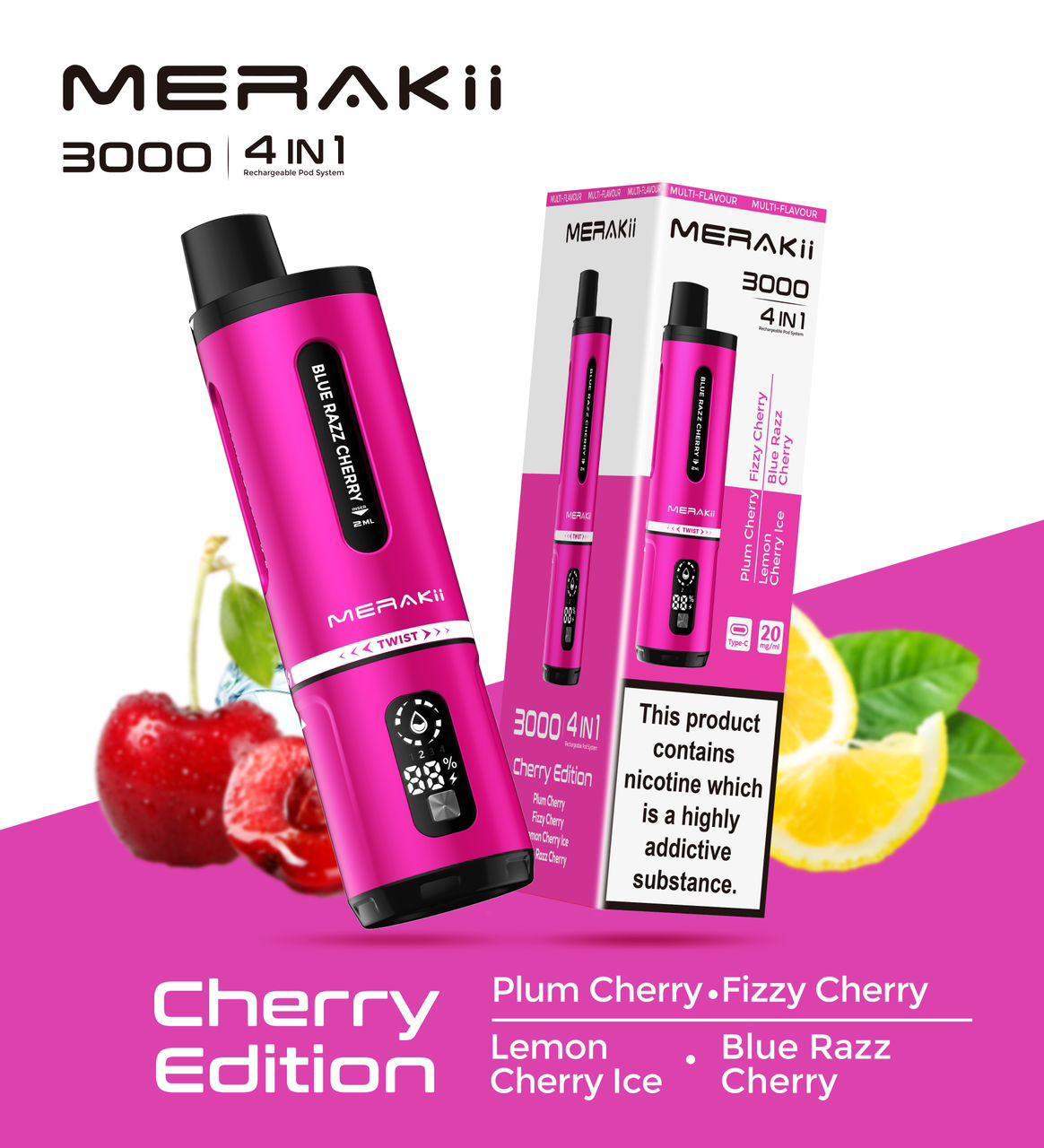 Merakii 3000 Puffs Disposable Vape 4 in 1 Pod System Kit Box of 5